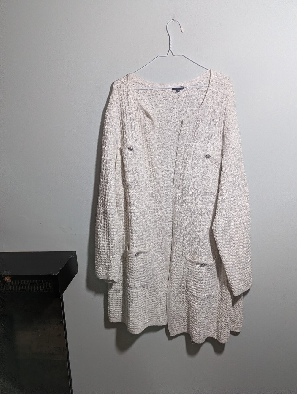 Talbots Plus Women's 3X Textured Knit Metallic Accent Coatigan Open Sweater